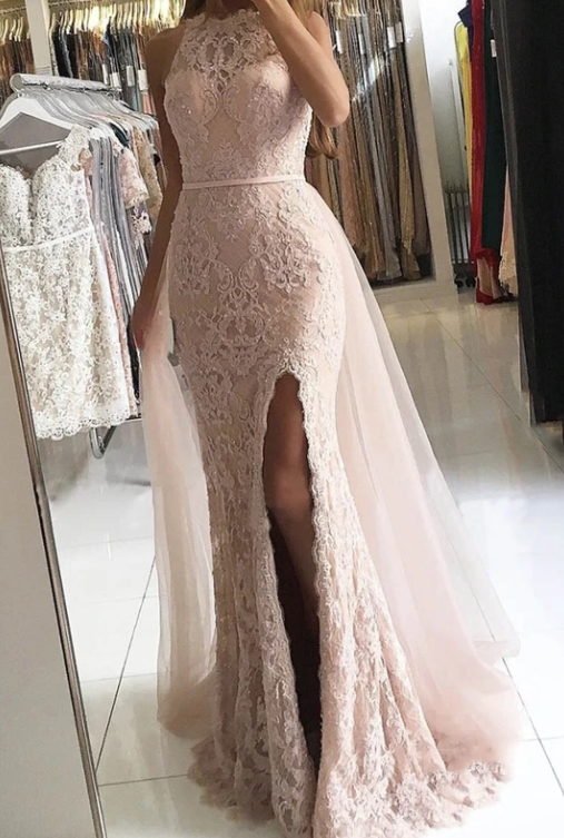 Pink tulle lace long prom dress evening dress cg9503