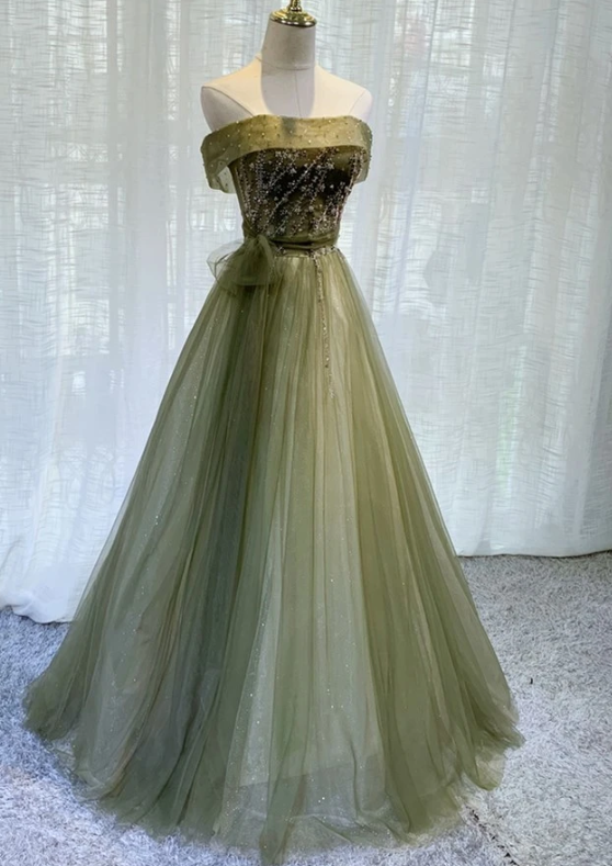 Light Green Tulle Scoop Long Party prom Gown, Green Bridesmaid Dress cg9506