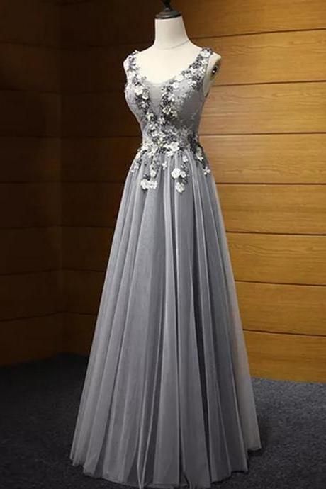 A-line Scoop Floor-length Sleeveless Tulle Prom Dress/Evening Dress cg9518