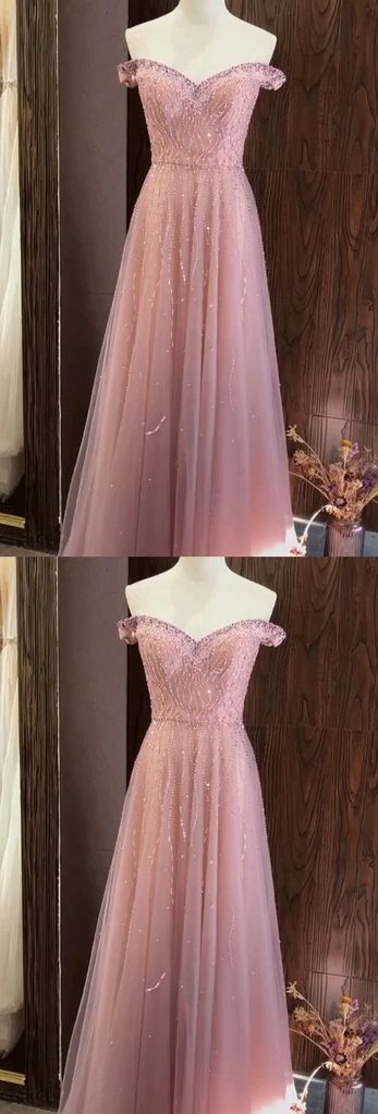 Stunning Gorgeous Off Shoulder Tulle Floor Length Dress, Long Prom Dress cg9575