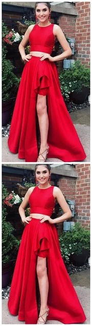 Elegant Red Two Piece Prom Dress, Special Design Long Evening Dress, Women Dress cg9592