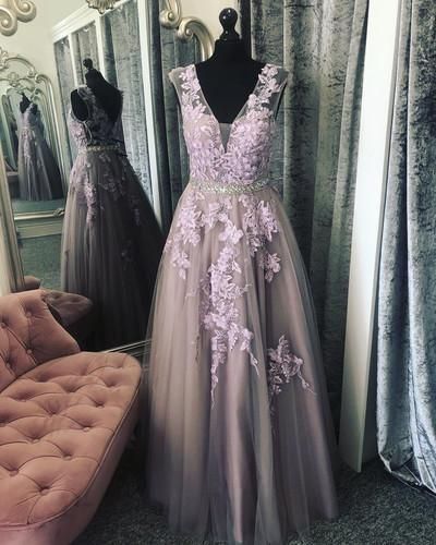 Special A-line Lilac Flower Long Prom Dress cg9611