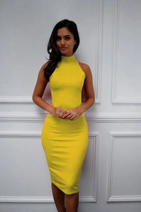 Simple Sleeveless Stretch Sexy Party Dress ,Yellow Prom Dress cg9612