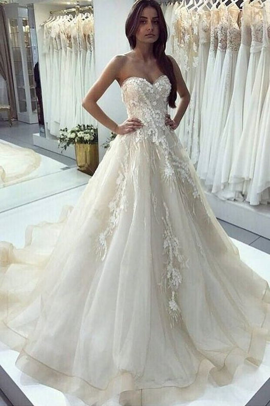 2020 Sweetheart A-Linie Brautkleider Tüll Ballkleid cg9632