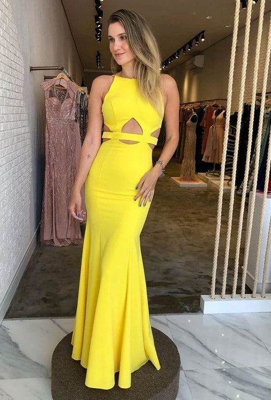 Gelbes Ballkleid, Satin-Ballkleid cg9658