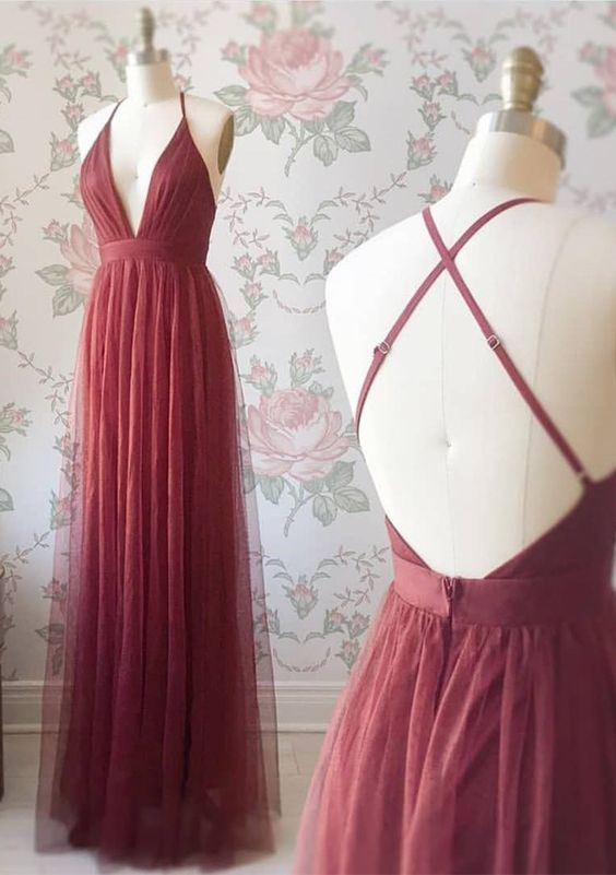 Simply Sexy Deep V Neck Burgundy Long Party prom Dress cg9669