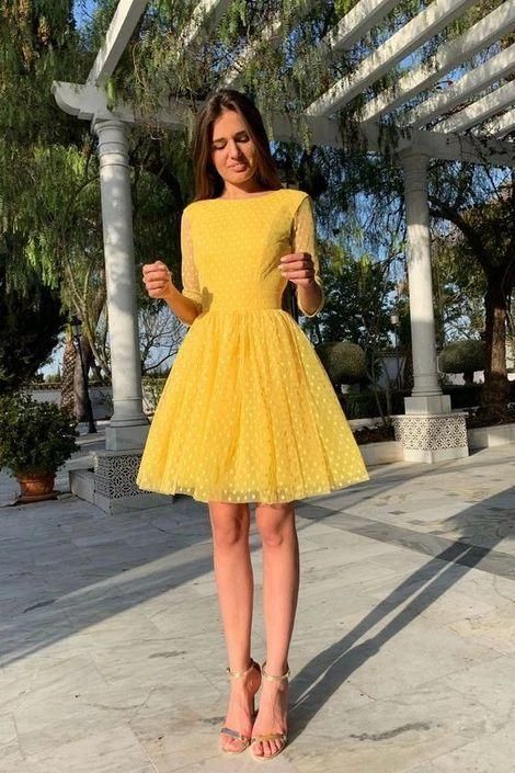 Sexy Backless Long Sleeve Round Neck Dots Printed Princess Dress Homecoming Dress cg9673