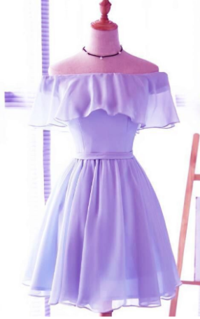 Lavendel Chiffon Off Shoulder Kurze Brautjungfernkleider, Süßes Homecoming Kleid, Schöne Partykleider cg968