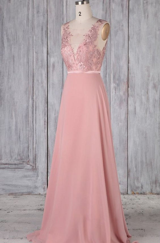 Rosa Chiffon Brautjungfernkleid, Ballkleider cg9722