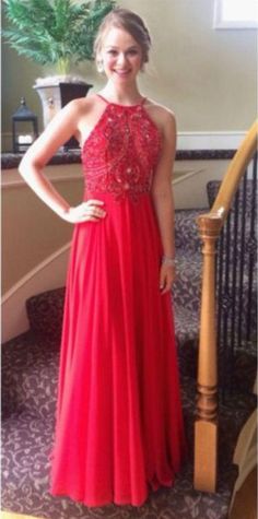 Sexy Evening Dress,Long Evening Dress,Formal Evening Gown,Red Chiffon Prom Dresses cg9748