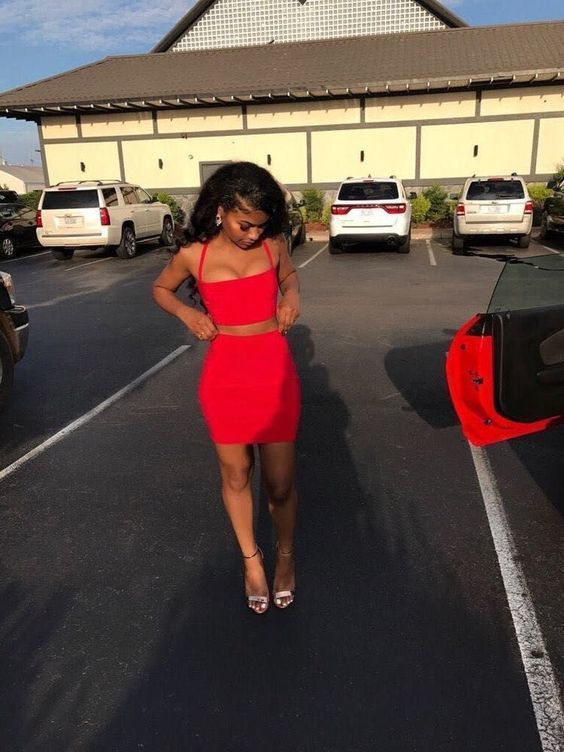 Two piece short red homecoming dress cg9757