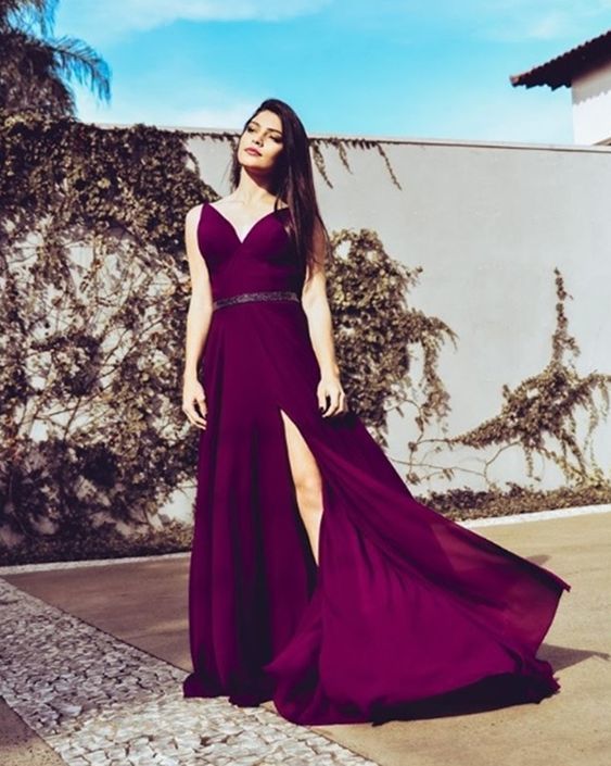 Sexy Straps A Line Prom Dress, Side Slit Evening Party Dress cg9777