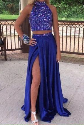 Königsblaues Ballkleid mit Schlitzrock, Ballkleider, Abendkleid, Abschlusskleid, Winterkleid cg979