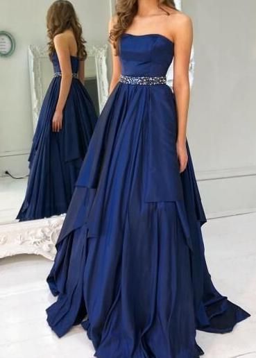 Trägerloses langes A-Linien-Ballkleid, 2019 modische Abendkleider, schlichtes Festkleid cg981