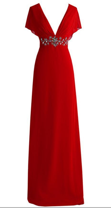 Sexy Deep V-neck Red Evening prom Dress, Dress Chiffon Crystal Back Formal Evening Dress cg9818