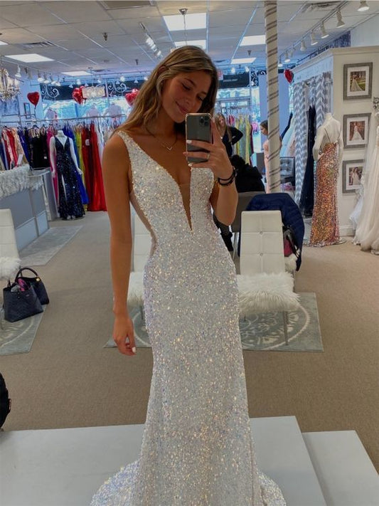 Meerjungfrau-Ballkleid mit V-Ausschnitt, Abendkleid cg9893