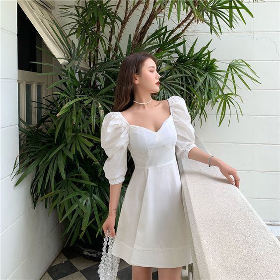 White puff sleeves homecoming dress cg9931
