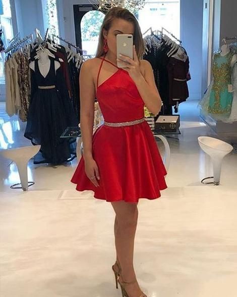Mini Satin Party Dress, Short Homecoming Dress cg9971