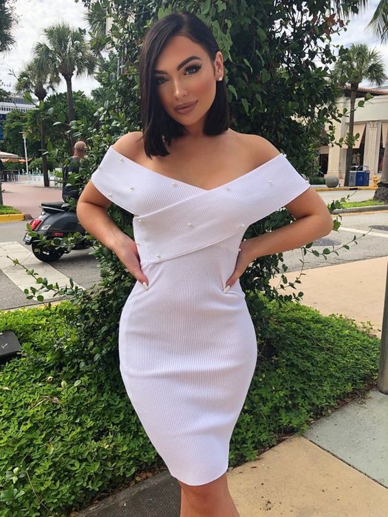 Ivory Pearl Off Shoulder Bodycon homecoming Dress cg9972 classygown Ivory Pearl Off Shoulder Bodycon homecoming Dress cg9972 classygown