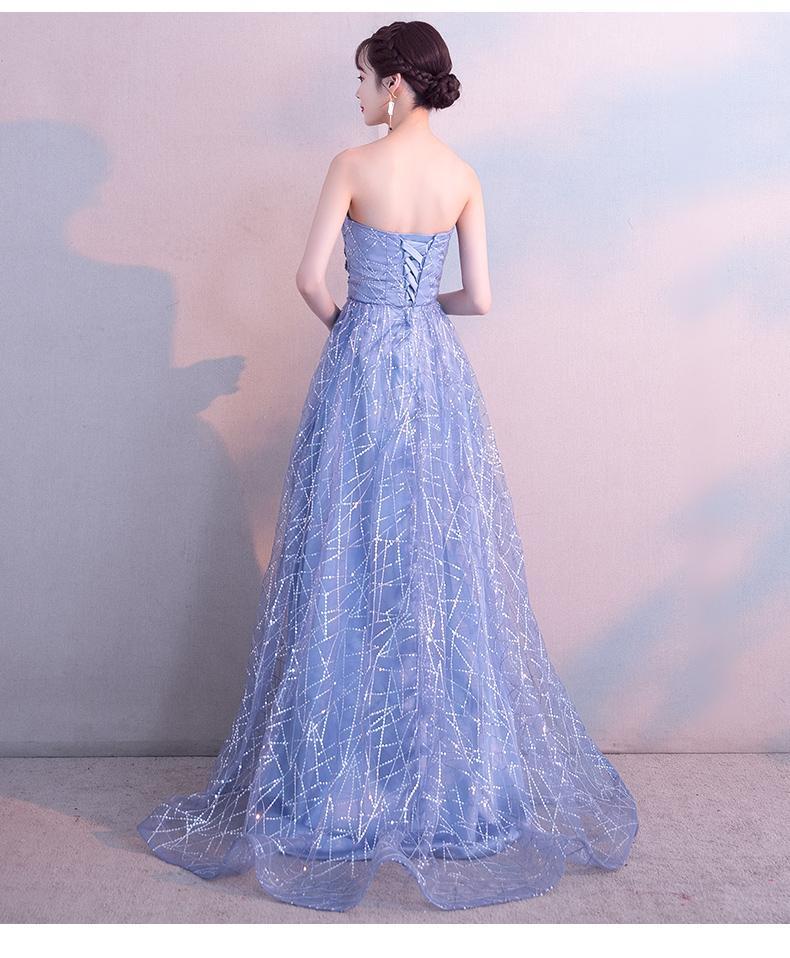 Beautiful Blue-Grey Tulle A-Line Long Evening Dress With Beadings, Long Party Dress prom dress nv09