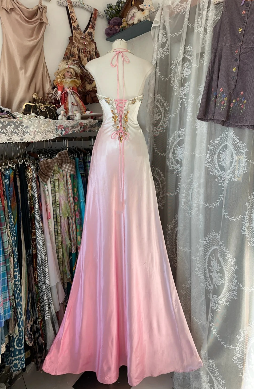 A Line Ombre Pink Vintage Prom Party Gown Evening Dresses    cg25350