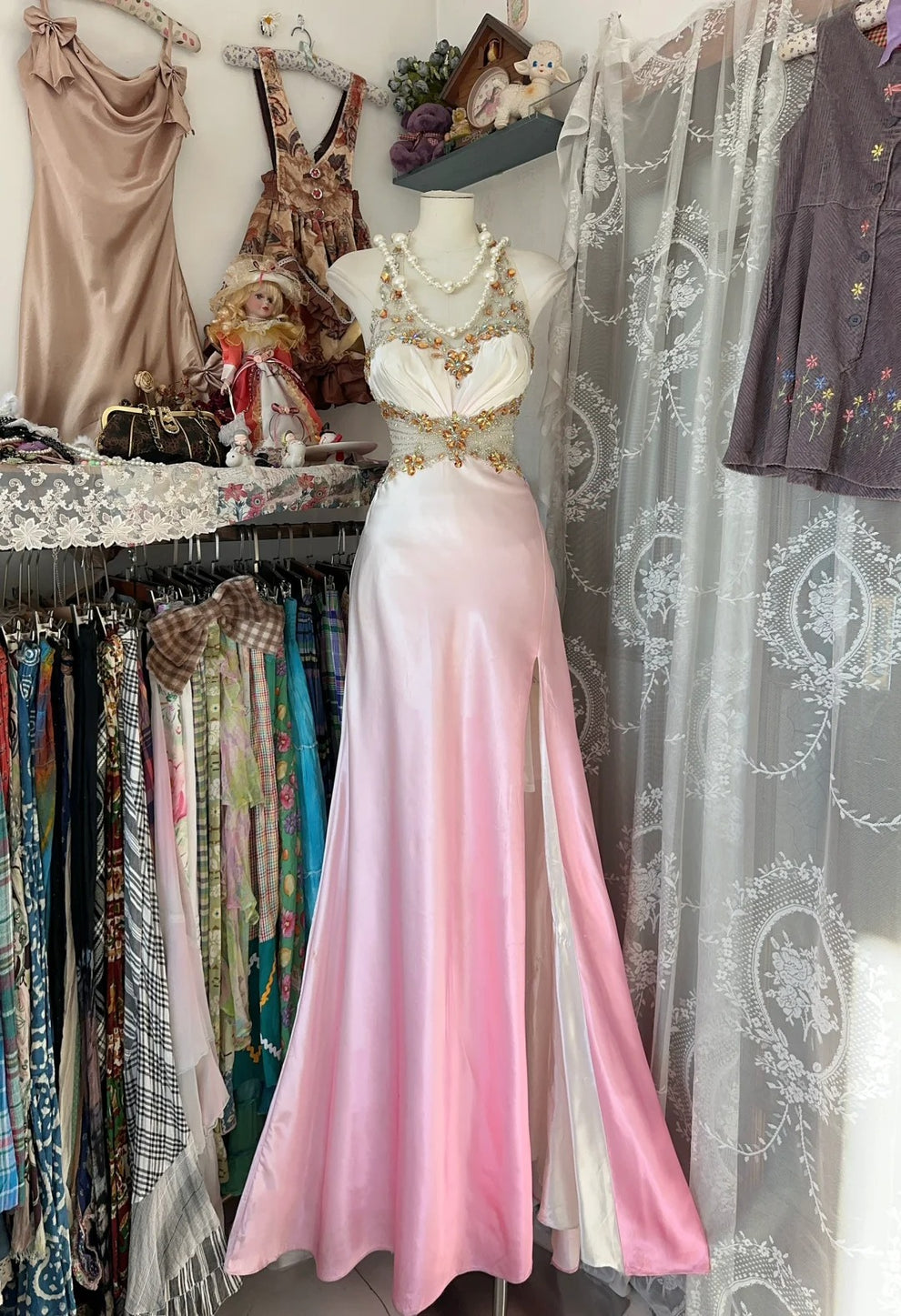 Elegant Pink Ombre Straps A-Line Party Dress Retro Wedding Dress DP4178