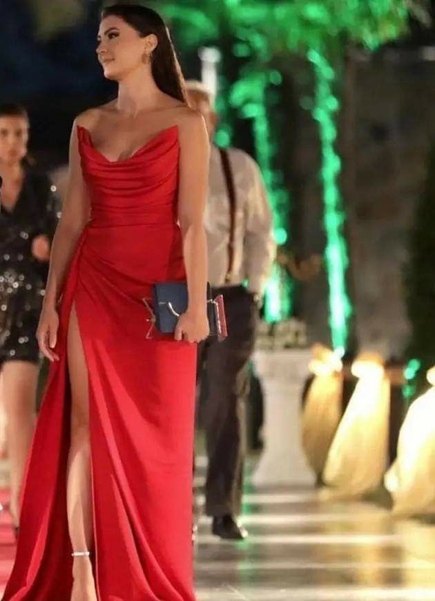 Gorgeous Strapless Slit Red Prom Dress Long Evening Dresses    cg25354