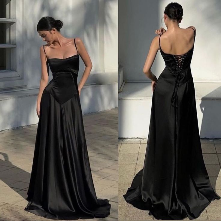 Spaghetti Straps Black Sexy Prom Dress Simple Long Evening Dresses    cg25338