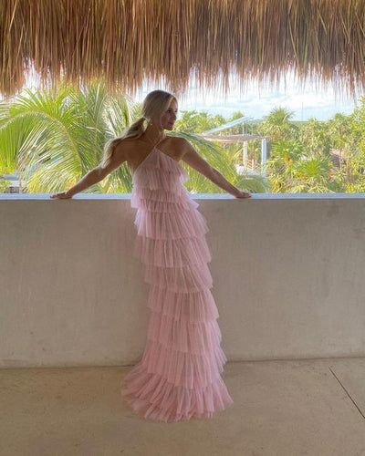 New Arrival Tiered Tulle Pink Prom Dress,  Long Evening Dress   cg24882