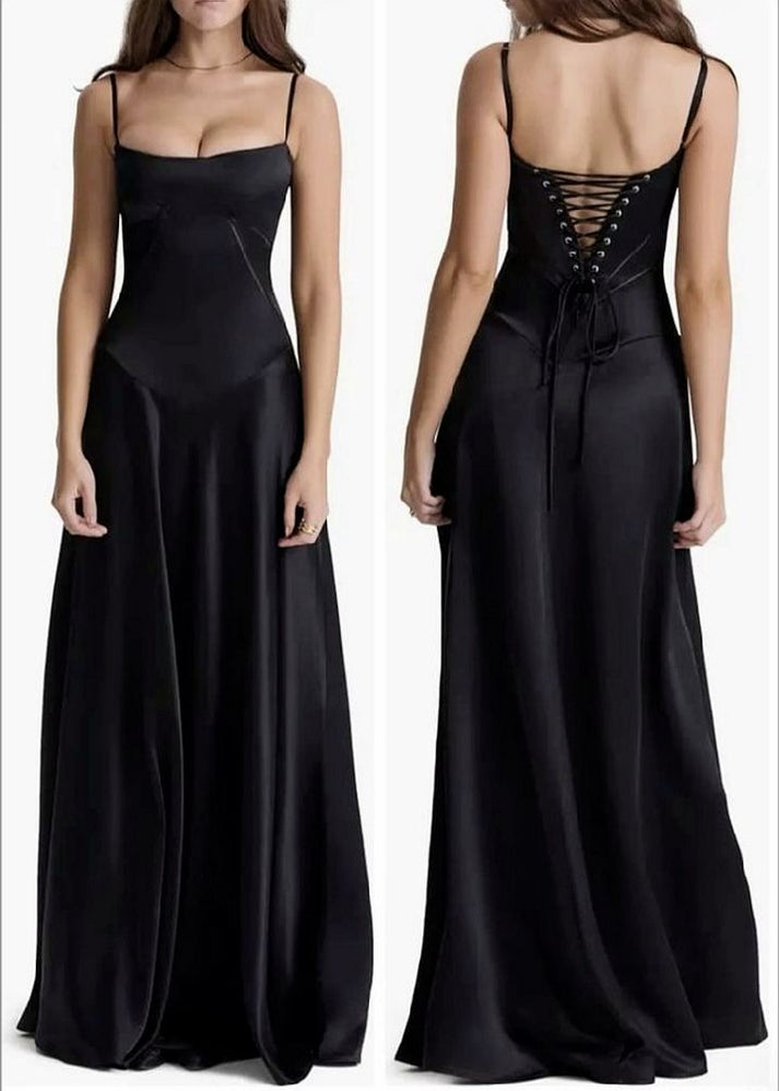 Sexy Black Spaghetti Strap High Low Long Prom Dress Ideas, Evening Party Dresses , OLP1233