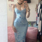 Modest Mermaid Spaghatti Straps Light Blue Prom Dress Long Evening Dresses     cg25324