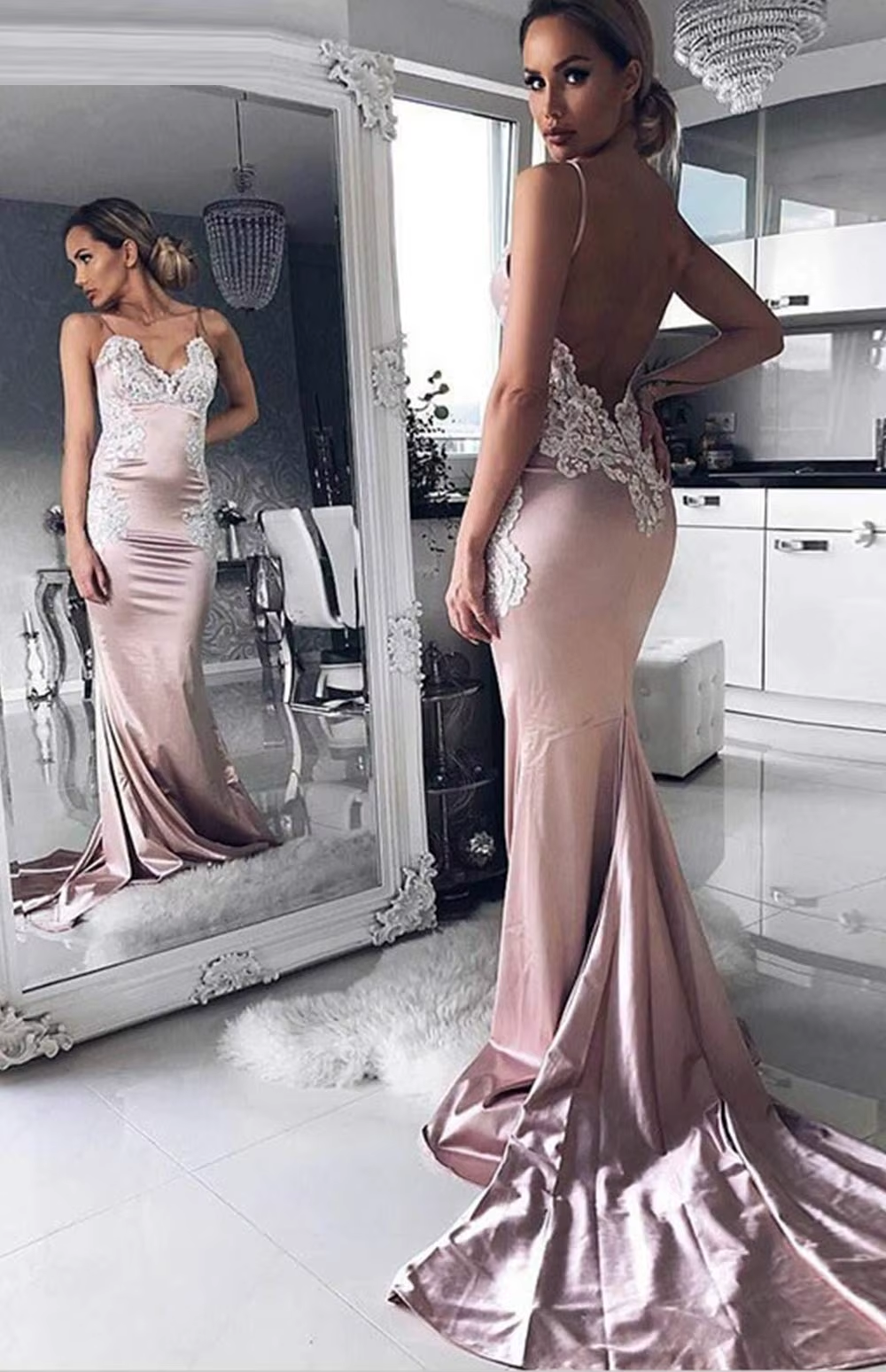 sexy backless pink mermaid prom dresses,simple long prom dresses   cg17686