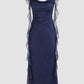 Cowl Neck Sequin Ruffle Maxi Dress Navy Blue Evening Dress      cg25206