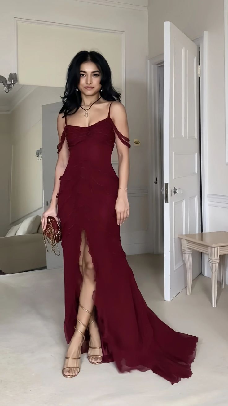 Sexy Burgundy Chiffon Long Prom Dresses Evening Dress      cg25244