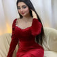 Elegant Velvet Evening Dresses Red Winter Mermaid Party Long Dress      cg25220