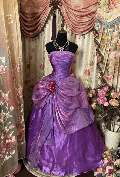 A Line Purple Strapless Prom Gown Unique Long Evening Dresses    cg25330