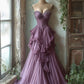 A Line Purple Sleeveless Party Dress Tulle Long Prom Dress      cg25268