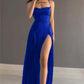 Simple Stain Spaghetti Strap Sleeveless Long Prom Dress with Split     cg25245