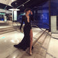 Modest Black Prom Dress Plunging V Neck Long Sleeves Mermaid Party Gowns Long Prom Dress  cg16947