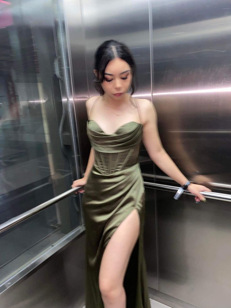 Green Elegant Evening Dress with Slit, Long Prom Dress     cg25236