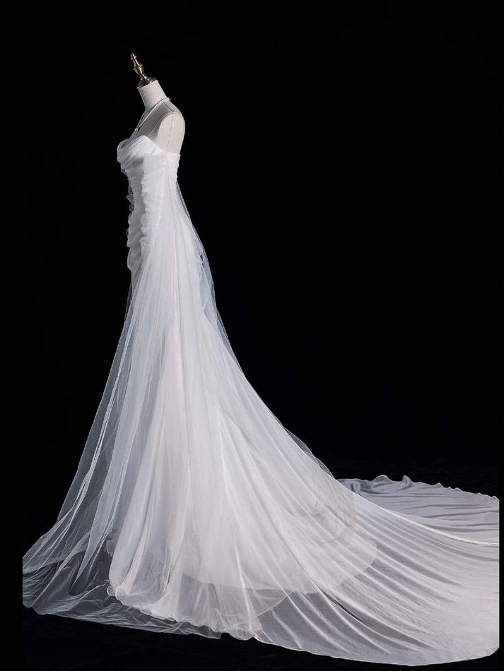 Mermaid White Square Neck Long Sleeves Wedding Dress WD755