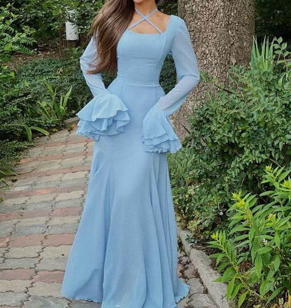 Light Blue Chiffon Prom Dress ,Long Party Dress      cg25263