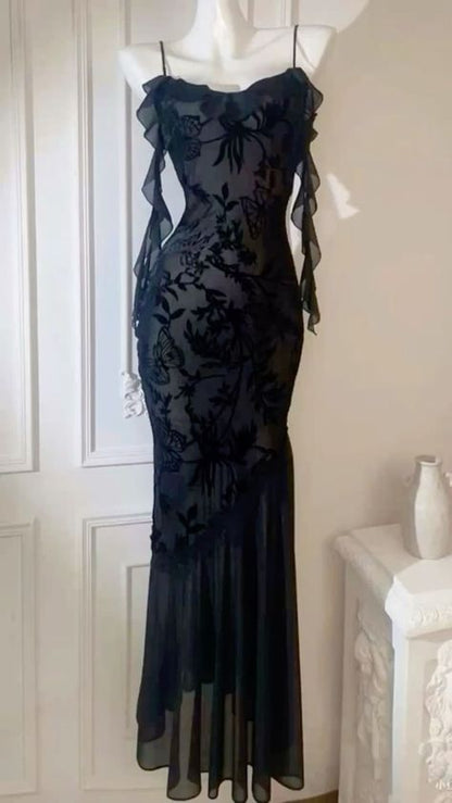 Chic Sheath Spaghetti Straps Black Evening Dress Long Prom Dresses       cg25214