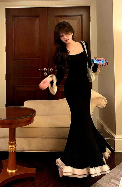 Elegant Black Mermaid Long Evening Dresses Party Long Dress      cg25223