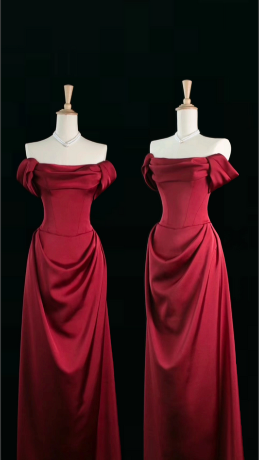 Elegant Off Shoulder Burgundy Prom Gown Evening Party Dress  cg25382