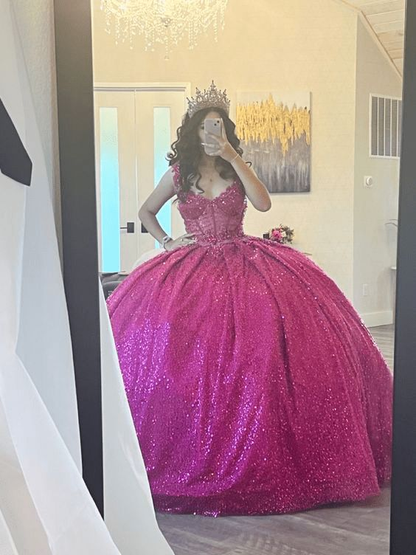 Fuchsia Sleeveless Sequin Quinceanera Dress cg26150