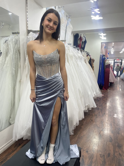 Blaues langes Ballkleid Abendkleid zum 21. Geburtstag cg26107