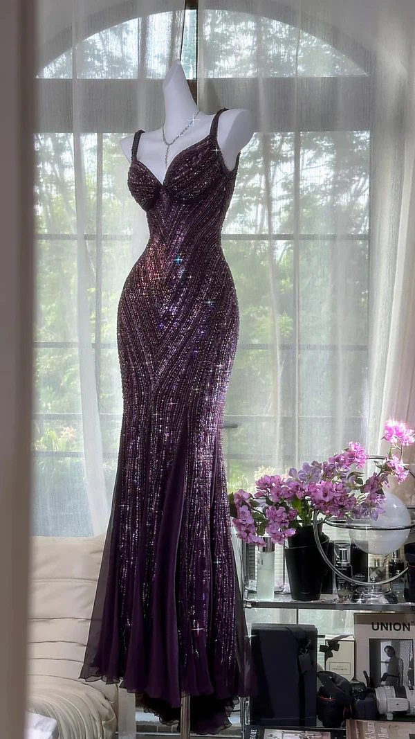 Exquisite Beaded Sequin Mermaid V Neck Chiffon Prom Dress Evening Dress Formal Dress  cg26216