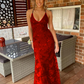 navy blue mermaid tulle and sequins long formal prom dress with v neckline and lace up back   cg10962