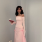 Pink Long Sleeves Evening Dress New Arrive Prom Party Dress    cg25640